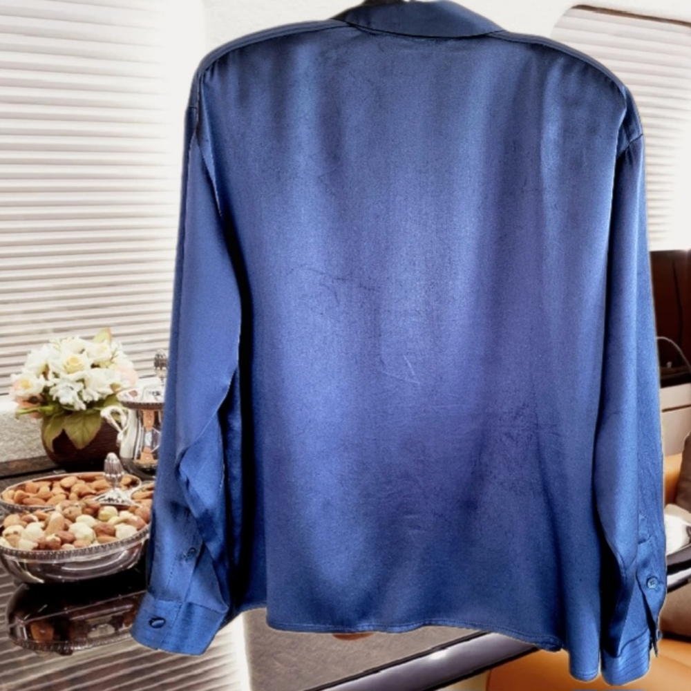 Classic Luxury Grey Silk AUSTIN REED Blouse Stitching Detail Size 14/14P - Picture 3 of 7